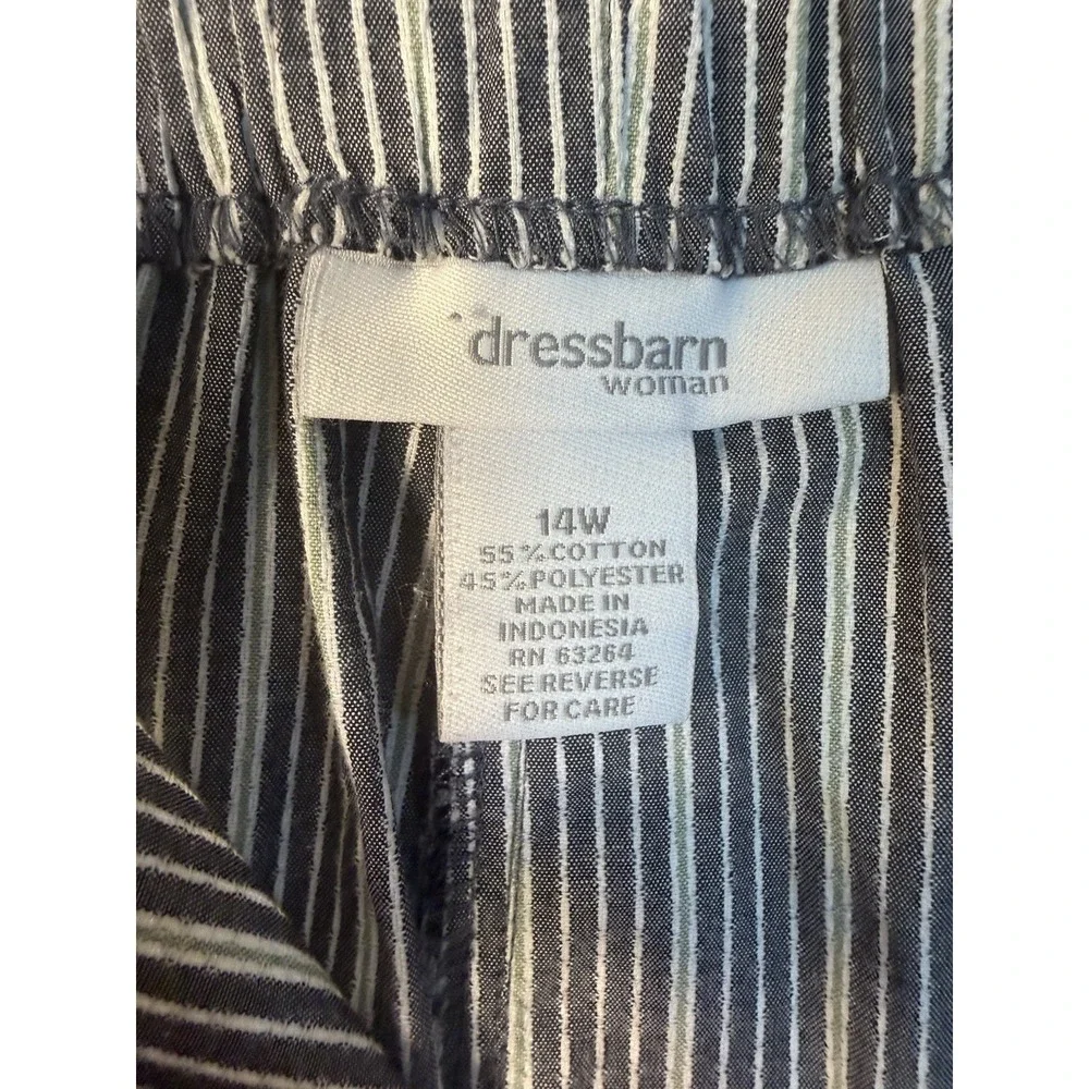 Dressbarn Woman 14W Blue White Striped Capri Pants Lace-up Hem Drawstring Cuff - Picture 5 of 11